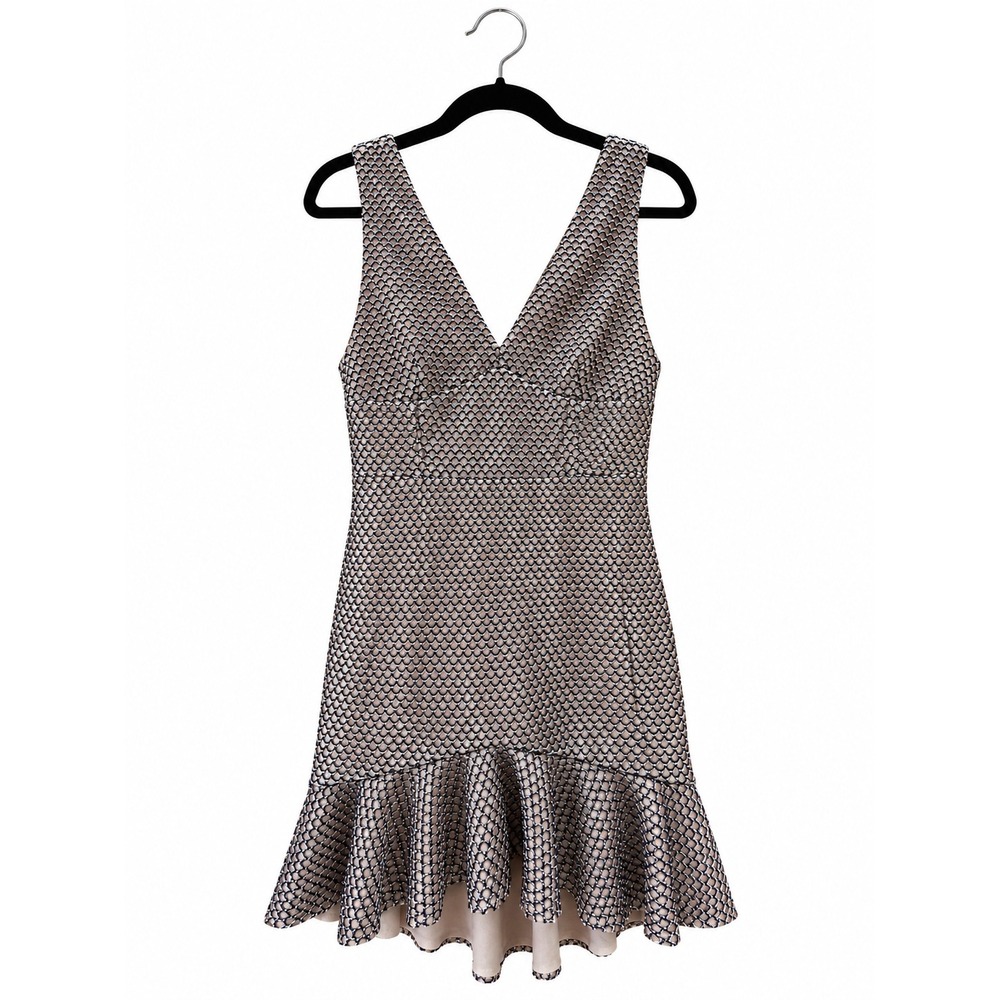 NBD Black Nude Textured Mesh Ruffle Mini Dress S Fall Wedding Cocktail Night Out